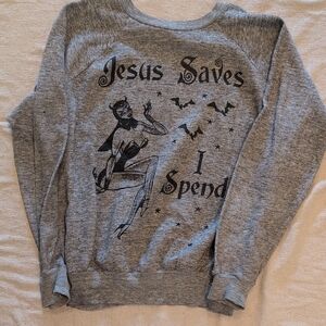 Vintage Style Grey Graphic Women's Sweater with She devil